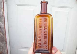 NORRISTOWN,PA AMBER DILL MEDICINE CO 1890s BOTTLE HAND BLOWN  