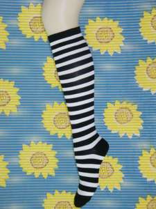 New Womens Stripe White Black Knee High Socks b035  