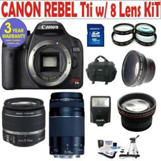 CANON REBEL T1I DIGITAL CAMERA w/ 8 LENSES + FLASH KIT 012345623752 