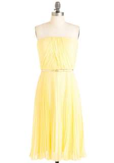   , 40s, Yellow, Solid, Pleats, Sheath / Shift, Strapless, Spring, Long