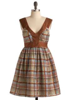 Launch Plaid Dress   Brown, Red, Yellow, Green, Blue, Plaid, A line 