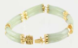 Genuine Green Stone .585 14Kt Yellow Gold Segment Link Bracelet Bangle 