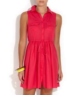 Pink (Pink) Bright Pink Sleeveless Shirt Dress  246492970  New Look
