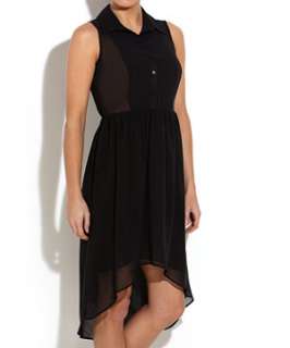 Black (Black) Black Sleeveless Dip Hem Chiffon Shirt Dress  246046501 