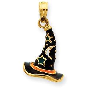  14k Gold Enameled Witchs Hat Pendant Jewelry