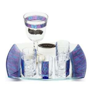  Glass Wine Cup Set with Tray, Six Cups and Leaves