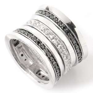   14K White Gold Black Diamond & White Sapphire Spinner Ring Jewelry