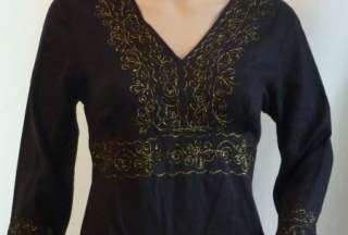 NWT Black w/ Gold Embroidery Long Bell Sleeve Swimsuit Cover up Sz M $ 