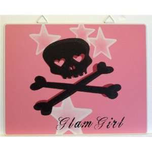  Glam Girl Skull & Crossbones Pink Metal Tin Sign