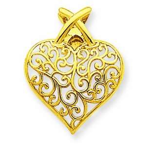  14K Yellow Gold Filigree With Cross Hatch Bail Heart 
