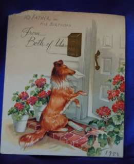 Vintage 1951 Birthday card w handsome lassie dog, ruff coated collie 