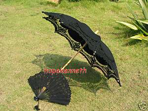 Belgian lace Black parasol umbrella with matching fan  