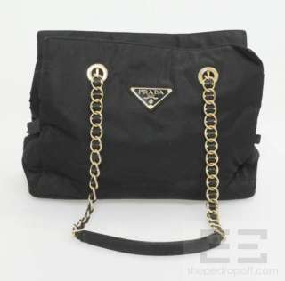 Prada Vintage Black Tessuto Nylon & Gold Chain Strap Shoulder Bag 