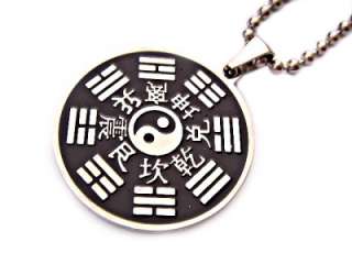 Stainless Steel Yin Yang I Ching Tai Chi Bagua Necklace  