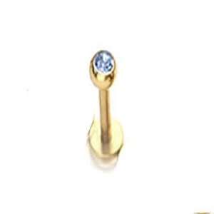   3mm Blue Cz Gem Gold Plated Labret Lip Ring Chin Monroe L12 Jewelry