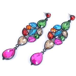   Long Colorized Rhinestone Beads Water Drop Stud Dangle Earrings
