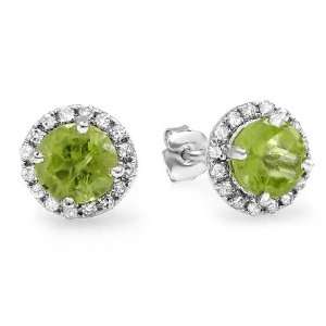  Halo Green Peridot Stud Earrings (2.00 CT, G H Color, SI I Clarity