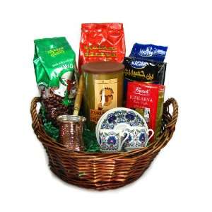 Turkish Coffee Sampler Basket with A Set for Two  Grocery 