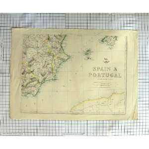    WALKER ANTIQUE MAP c1790 c1900 SPAIN PORTUGAL IBIZA