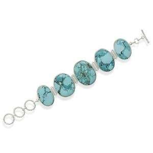  Large Turquoise 5 stone Sterling Silver Toggle Bracelet 