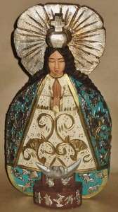 Mexican Folk Art LG Wood Virgin with Milagros 12 1/4H  