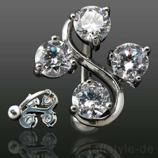 Bauchnabelpiercing mit 4 Kristalle als S Clear#NSL922  