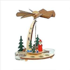   Natural Wood Santa in Forest Pyramid Candle Holder 