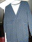 Ann Taylor Blue Gold Link Chain Pattern Knit Top Shirt V Neck Tunic sz 