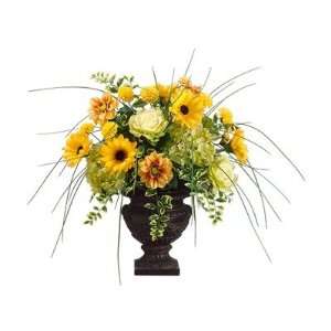 27 Daisy, Dahlia, Hydrangea & Grass Silk Flower Arrangement  Yellow 