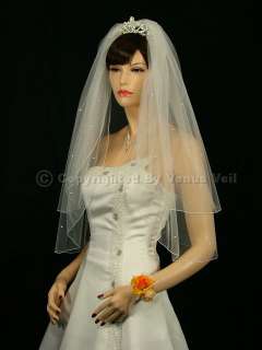 2T Ivory Wedding Bridal Elbow 40 Rhinestones Veil  
