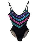 the slim suit black one piece swimsuit with striped trim size 14 
