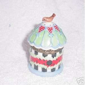  Porcelain Round Birdhouse Trinket Box 