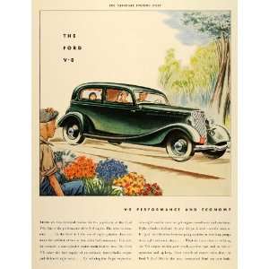  1934 Ad Ford V8 Automobile Green Car Great Depression 