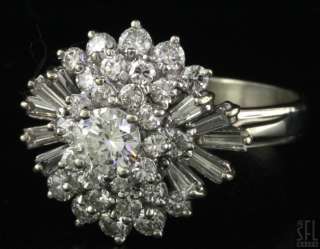 VINTAGE 14K WHITE GOLD EXQUISITE 1.86CT DIAMOND CLUSTER COCKTAIL RING 