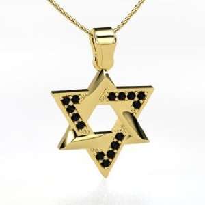  Star of David Pendant with Gems, 14K Yellow Gold Necklace 