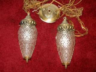 VINTAGE 40s   50s TWIN CHAIN HANGING GLASS SWAG LAMPS  
