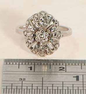 Art Deco Silver & Marcasite Flower Ring Sz L or 5 1/2 c1930  