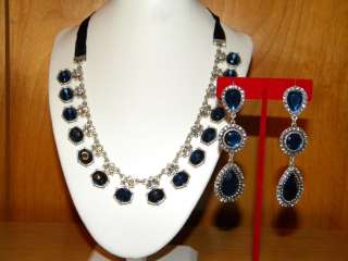 Avon Fancy Long Earrings & Collar Necklace Blue New Item  