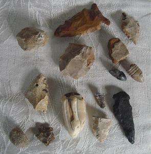 Old dug Arrowheads, Civil War Bullet Fossilized Teeth  