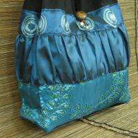   Embroidered Shoulder Bag Purse Gypsy Thai Silk Satin Blue J4  