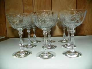 FOSTORIA MEADOW ROSE 9 TALL CHAMPAGNE GLASSES 5. 5 INCH OLD  