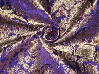   Pure Silk Brocade Fabric Purple & Metallic Antique Gold 44  