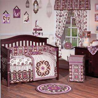 Pink and Purple Embroidered Designer Modern Girl Baby Crib Nursery 
