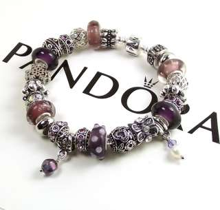 Mothers Day Gift Authentic Pandora Bracelet Chain Purple Bead Pearl 