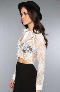 Finders Keepers The Hold Me Long Sleeve Lace Shirt in White 