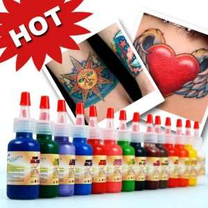 14 farbige 1/2 OZ (14 ml) Tattoofarbe Tattoo Farben Ink Tätowierung