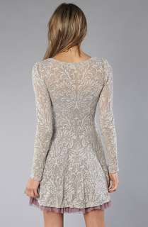 Free People The Floral Burnout Puff Sleeve Dress in Pearl Gray 