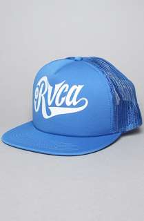 RVCA The Bombers Trucker Hat in Royal Fade White  Karmaloop 