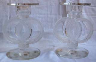 Pair of Lalique French Crystal Candlesticks  