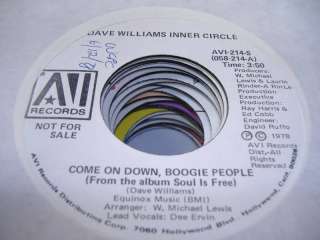   45 DAVE WILLIAMS INNER CIRCLE Come on Down, Boogie People on  